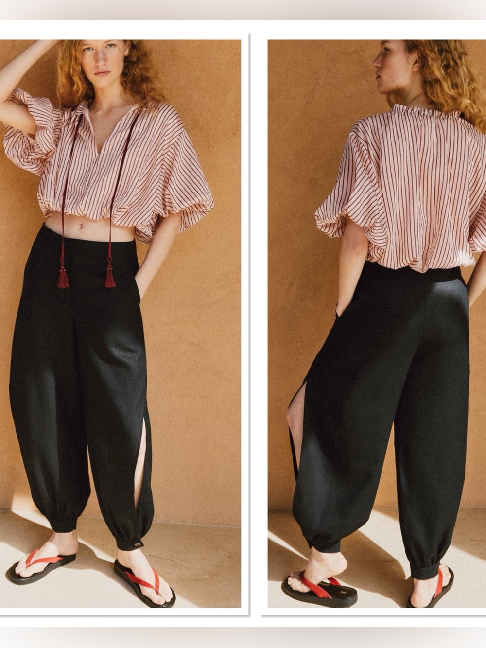 NWT Zara Slit Linen Mid-Rise Pants Sz:M Black